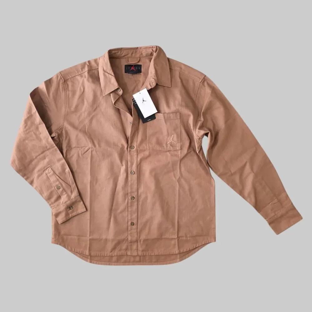 Air Jordan Essentials Button Down Shirt Brown Long Sleeve FV7446-223 Large L New